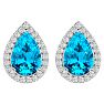 3 1/4 Carat Blue Topaz and Diamond Pear Shape Stud Earrings In 14 Karat White Gold  Image-2