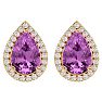 3 1/4 Carat Pink Topaz and Diamond Pear Shape Stud Earrings In 14 Karat Yellow Gold  Image-2