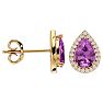 3 1/4 Carat Pink Topaz and Diamond Pear Shape Stud Earrings In 14 Karat Yellow Gold  Image-3