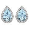 Aquamarine Earrings: Aquamarine Jewelry: 2 1/2 Carat Aquamarine and Diamond Pear Shape Stud Earrings In 14 Karat White Gold  Image-2