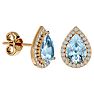 Aquamarine Earrings: Aquamarine Jewelry: 2 1/2 Carat Aquamarine and Diamond Pear Shape Stud Earrings In 14 Karat Yellow Gold  Image-1