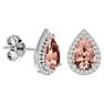 2-1/2 Carat Pear Shape Morganite Earrings with Diamond Halo In 14 Karat White Gold  Image-1