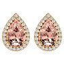 2-1/2 Carat Pear Shape Morganite Earrings with Diamond Halo In 14 Karat Yellow Gold  Image-2