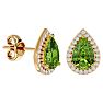 2.85 Carat Peridot and Diamond Pear Shape Stud Earrings In 14 Karat Yellow Gold  Image-1