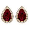 3 1/3 Carat Ruby and Diamond Pear Shape Stud Earrings In 14 Karat Yellow Gold  Image-2