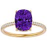 2 3/4 Carat Antique Cushion Shape Amethyst and Hidden Halo Diamond Ring In 14 Karat Yellow Gold Image-1