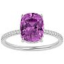 3 3/4 Carat Antique Cushion Shape Pink Topaz and Hidden Halo Diamond Ring In 14 Karat White Gold Image-1