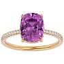 3 3/4 Carat Antique Cushion Shape Pink Topaz and Hidden Halo Diamond Ring In 14 Karat Yellow Gold Image-1