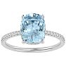Aquamarine Ring: Aquamarine Jewelry: 3 1/2 Carat Antique Cushion Shape Aquamarine and Hidden Halo Diamond Ring In 14 Karat White Gold Image-1