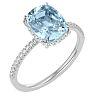 Aquamarine Ring: Aquamarine Jewelry: 3 1/2 Carat Antique Cushion Shape Aquamarine and Hidden Halo Diamond Ring In 14 Karat White Gold Image-2