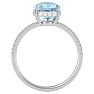 Aquamarine Ring: Aquamarine Jewelry: 3 1/2 Carat Antique Cushion Shape Aquamarine and Hidden Halo Diamond Ring In 14 Karat White Gold Image-3