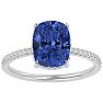 3 3/4 Carat Antique Cushion Shape Tanzanite and Hidden Halo Diamond Ring In 14 Karat White Gold Image-1