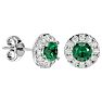 1 Carat Emerald and Halo Diamond Stud Earrings In 14 Karat White Gold Image-1