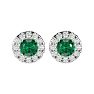 1 Carat Emerald and Halo Diamond Stud Earrings In 14 Karat White Gold Image-2