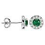 1 Carat Emerald and Halo Diamond Stud Earrings In 14 Karat White Gold Image-3