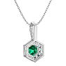 1/2 Carat Round Shape Emerald Necklaces With Hexagon Diamond Halo In 14 Karat White Gold, 18 Inch Chain Image-4