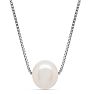 Freshwater Cultured Floating Pearl Necklace In Sterling Silver, 17 Inches. Very High Quality Fine Jewelry Necklace! Image-1