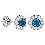 1 Carat Blue Diamond and Halo Diamond Stud Earrings In 14 Karat White Gold Image-1