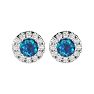 1 Carat Blue Diamond and Halo Diamond Stud Earrings In 14 Karat White Gold Image-2