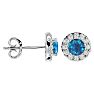 1 Carat Blue Diamond and Halo Diamond Stud Earrings In 14 Karat White Gold Image-3