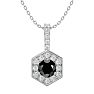1/2 Carat Black Diamond and Halo Diamond Necklace In 14 Karat White Gold, 18 Inches Image-1