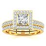 1 Carat Princess Cut Pave Halo Diamond Bridal Set in 14k Yellow Gold Image-1