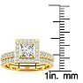 1 Carat Princess Cut Pave Halo Diamond Bridal Set in 14k Yellow Gold Image-5