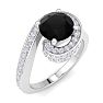 Modern Asymmetrical Round Brilliant 2 Carat Black Diamond Engagement Ring In 14K White Gold Image-2