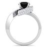 Modern Asymmetrical Round Brilliant 2 Carat Black Diamond Engagement Ring In 14K White Gold Image-3