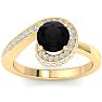 Modern Asymmetrical Round Brilliant 2 Carat Black Diamond Engagement Ring In 14K Yellow Gold Image-1