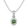 1 Carat Oval Shape Green Amethyst and Diamond Necklace In 14 Karat White Gold, 18 Inches Image-1