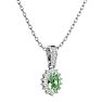 1 Carat Oval Shape Green Amethyst and Diamond Necklace In 14 Karat White Gold, 18 Inches Image-2
