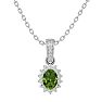 1 1/3 Carat Oval Shape Peridot and Diamond Necklace In 14 Karat White Gold, 18 Inches Image-1