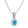 1 1/3 Carat Oval Shape Blue Topaz and Diamond Necklace In 14 Karat White Gold, 18 Inches Image-2