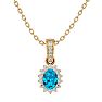 1 1/3 Carat Oval Shape Blue Topaz and Diamond Necklace In 14 Karat Yellow Gold, 18 Inches Image-1