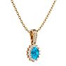 1 1/3 Carat Oval Shape Blue Topaz and Diamond Necklace In 14 Karat Yellow Gold, 18 Inches Image-2