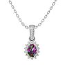 1 Carat Oval Shape Mystic Topaz Necklace With Diamond Halo In 14 Karat White Gold, 18 Inches Image-1