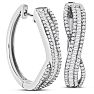 1 Carat Baguette and Round Colorless Diamond Swirl Hoop Earrings In Sterling Silver. These Are Fabulous New Earrings! Image-1