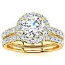 1 1/2 Carat Round Floating Halo Diamond ENGAGEMENT RING  in 14k Yellow Gold. Our Most Popular 2 Carat Round Bridal Set! Image-1
