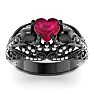 2 Carat Heart Shape Ruby and Diamond Ring With Skulls In Black Rhodium Image-1