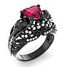2 Carat Heart Shape Ruby and Diamond Ring With Skulls In Black Rhodium Image-2