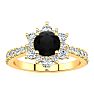 2 Carat Round Shape Flower Halo Black Moissanite Engagement Ring In 14K Yellow Gold Image-1