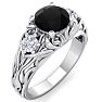 1 1/4 Carat Round Shape Black Moissanite Intricate Vine Engagement Ring In 14 Karat White Gold Image-2