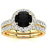2 Carat Round Black Moissanite Halo Bridal Set In 14 Karat Yellow Gold Image-1