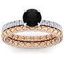 1 1/2 Carat Round Shape Black Moissanite Bridal Set In Quilted 14 Karat White and Rose Gold Image-1