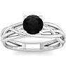 1 Carat Round Black Moissanite Solitaire Intricate Vine Engagement Ring In 14 Karat White Gold Image-1