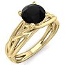 1 Carat Round Black Moissanite Solitaire Intricate Vine Engagement Ring In 14 Karat Yellow Gold Image-2