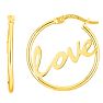 14 Karat Yellow Gold Love Hoop Earrings, 1 Inch Image-1