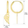 14 Karat Yellow Gold Angel Wing Dangle Hoop Earrings, 1 Inch Image-2