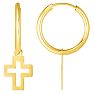 14 Karat Yellow Gold Cross Dangle Hoop Earrings, 1 Inch Image-1